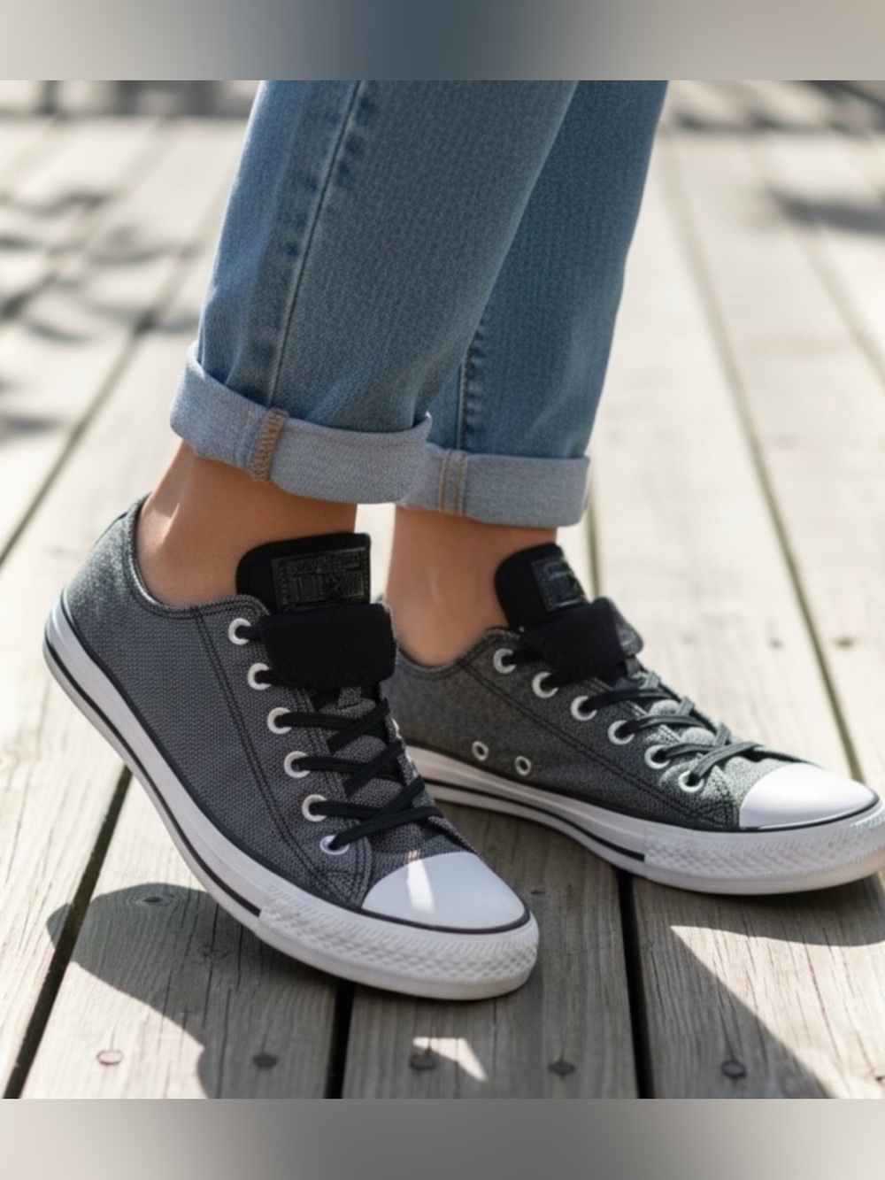Converse Gray and Black Low-Top Canvas Sneakers